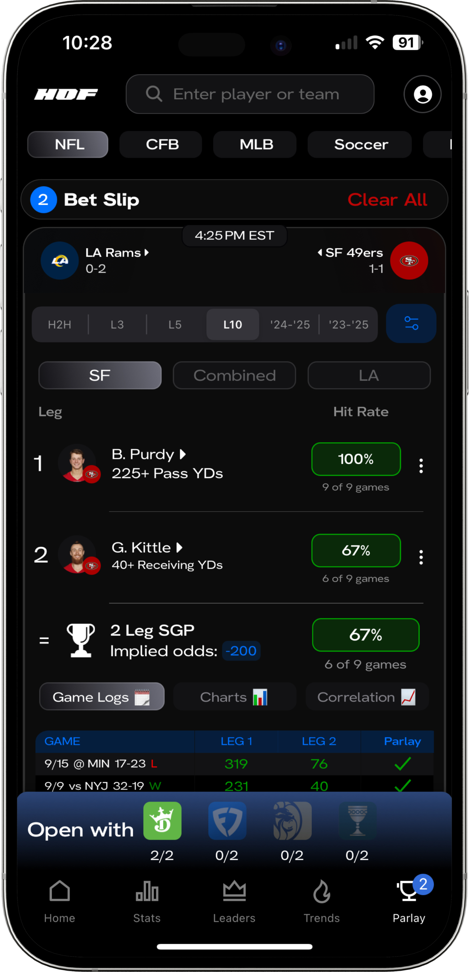 hofbets Parlay Optimizer tool mockup